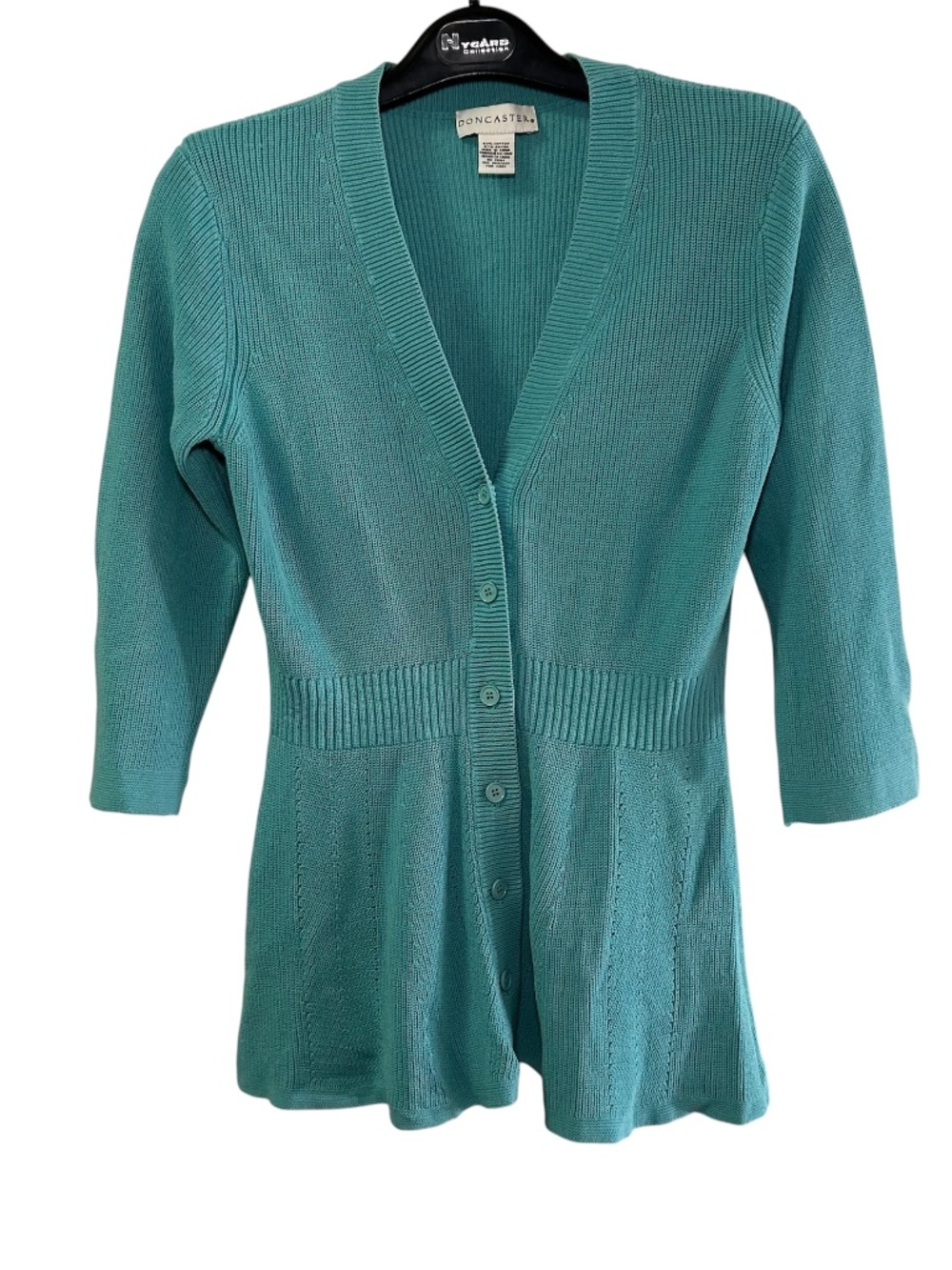 Women's Doncaster Tight-Knit V-Neck Button-Up Cotton Blend Cardigan Size L